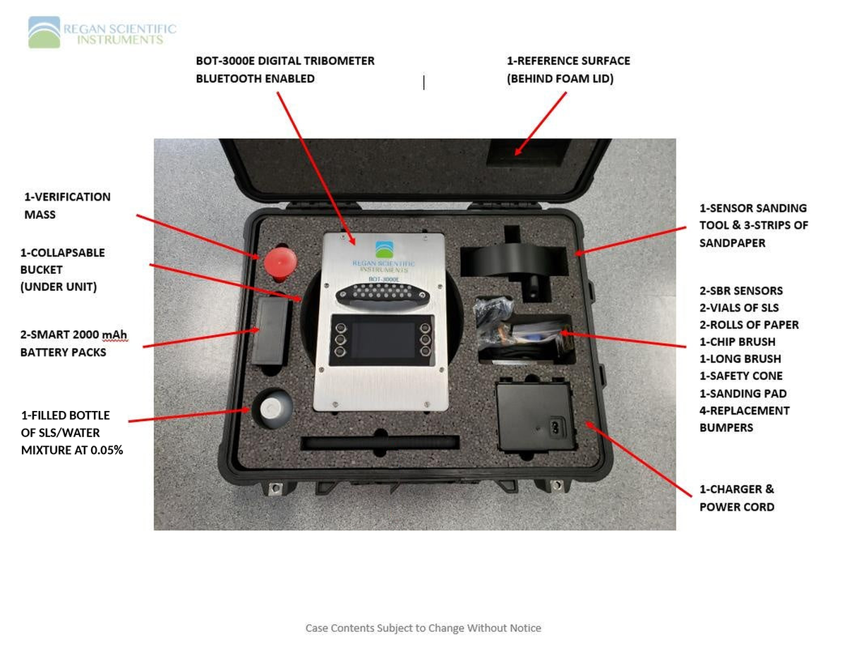 What is included in the BOT-3000E rental case, including one filled bottle of SLS and water mixture at 0.05 percent