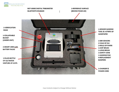 What is included in the BOT-3000E rental case, including one filled bottle of SLS and water mixture at 0.05 percent